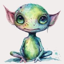 Cute Watercolor Alien Creature Clipart