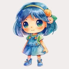 Adorable Blue Hair Girl Clipart