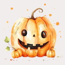 Cute Watercolor Pumpkin Halloween Clipart