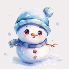 White Snowman Watercolor Clipart