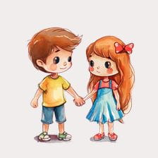 Cute cartoon couple holding hands clipart