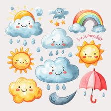 Cute Watercolor Weather Clipart Set