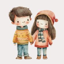 Cute Watercolor Kids Holding Hands Clipart