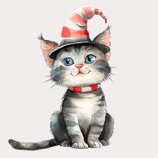 Cute Kitten in Witch Hat Clipart