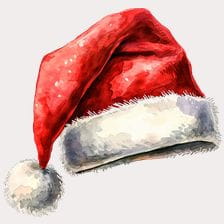Red Santa Hat Watercolor Clipart