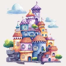 Watercolor Cartoon Fairy Tale Castle Clipart