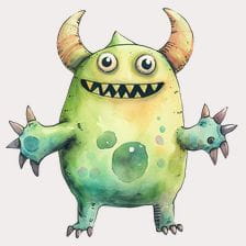 cute green monster watercolor clipart
