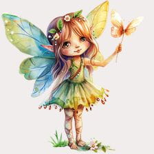 Cute Watercolor Fairy With Butterfly Clipart