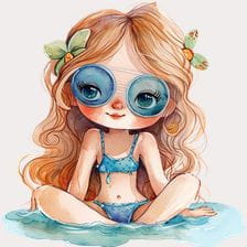 Cute Girl In Swimsuit Clipart