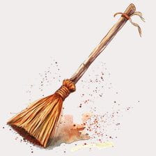 Hand Drawn Watercolor Witch Broom Clipart