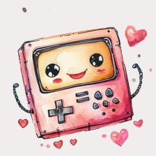cute pink gameboy watercolor clipart