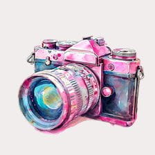 Pink Watercolor Vintage Camera Clipart