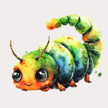 Cute Cartoon Watercolor Caterpillar Clipart