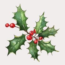 Watercolor Christmas Holly Branch Clipart
