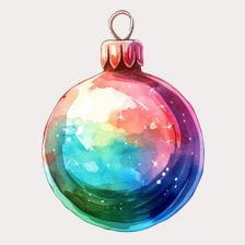 Watercolor Rainbow Christmas Ornament Clipart