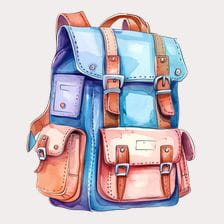 blue and pink watercolor backpack clipart