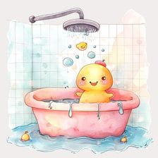 Cute Yellow Duck Taking Bath Clipart