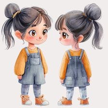 cute cartoon girl with brown hair clipart