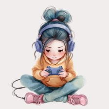 Cute Gamer Girl Watercolor Illustration