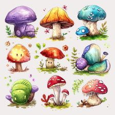 colorful mushrooms clipart