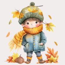 Cute Boy Fall Watercolor Clipart