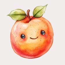 Cute Smiling Apple Watercolor Clipart