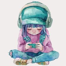 anime girl headphones clipart