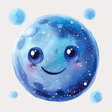 Cute Watercolor Blue Smiling Planet Clipart
