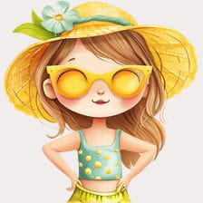 cartoon girl in summer hat and sunglasses clipart