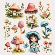 Watercolor Mushroom Clipart Set