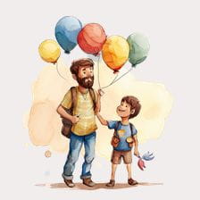  Father and Son Holding Balloons Clipart