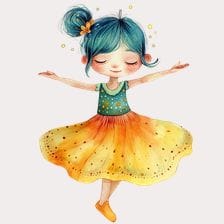 Cute Watercolor Girl Dancing Clipart