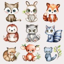 Cute Watercolor Animals Clipart Set