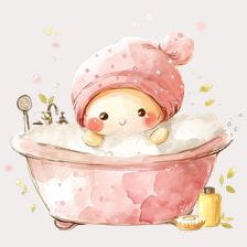 Cute Baby Girl in Pink Bathtub Clipart