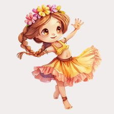Cute Girl Dancing in Yellow Dress Clipart