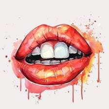Red Lips Watercolor Painting Digital Art