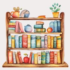 Watercolor Bookcase Clipart