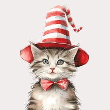 Cute Kitten In Red Striped Hat Clipart