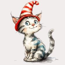 Cute Cat Wearing Striped Hat Clipart