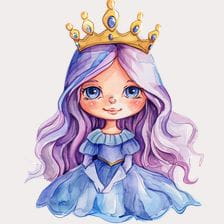 Purple Hair Princess with Crown Clipart