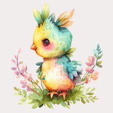Cute watercolor baby bird clipart