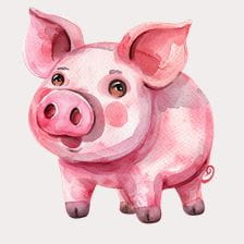 Cute Watercolor Pink Pig Clipart