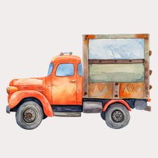 Vintage Orange Truck Clipart