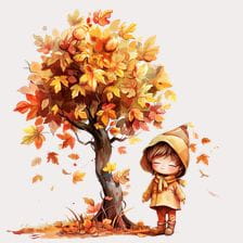 cute fall tree and girl clipart