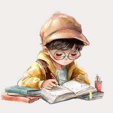 Cute Boy Studying With Books Clipart