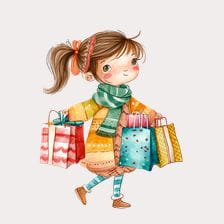 little girl shopping bags clipart