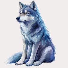 Blue Watercolor Wolf Clipart
