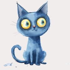 Cute Blue Cat Watercolor Clipart