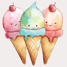 Cute Watercolor Ice Cream Cones Clipart