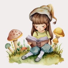 Cute Girl Reading Book In The Forest Clipart